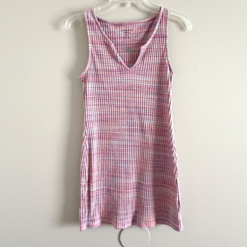 American Eagle Pink Space Dye Ribbed Mini Dress Sleeveless Notch Neck Medium